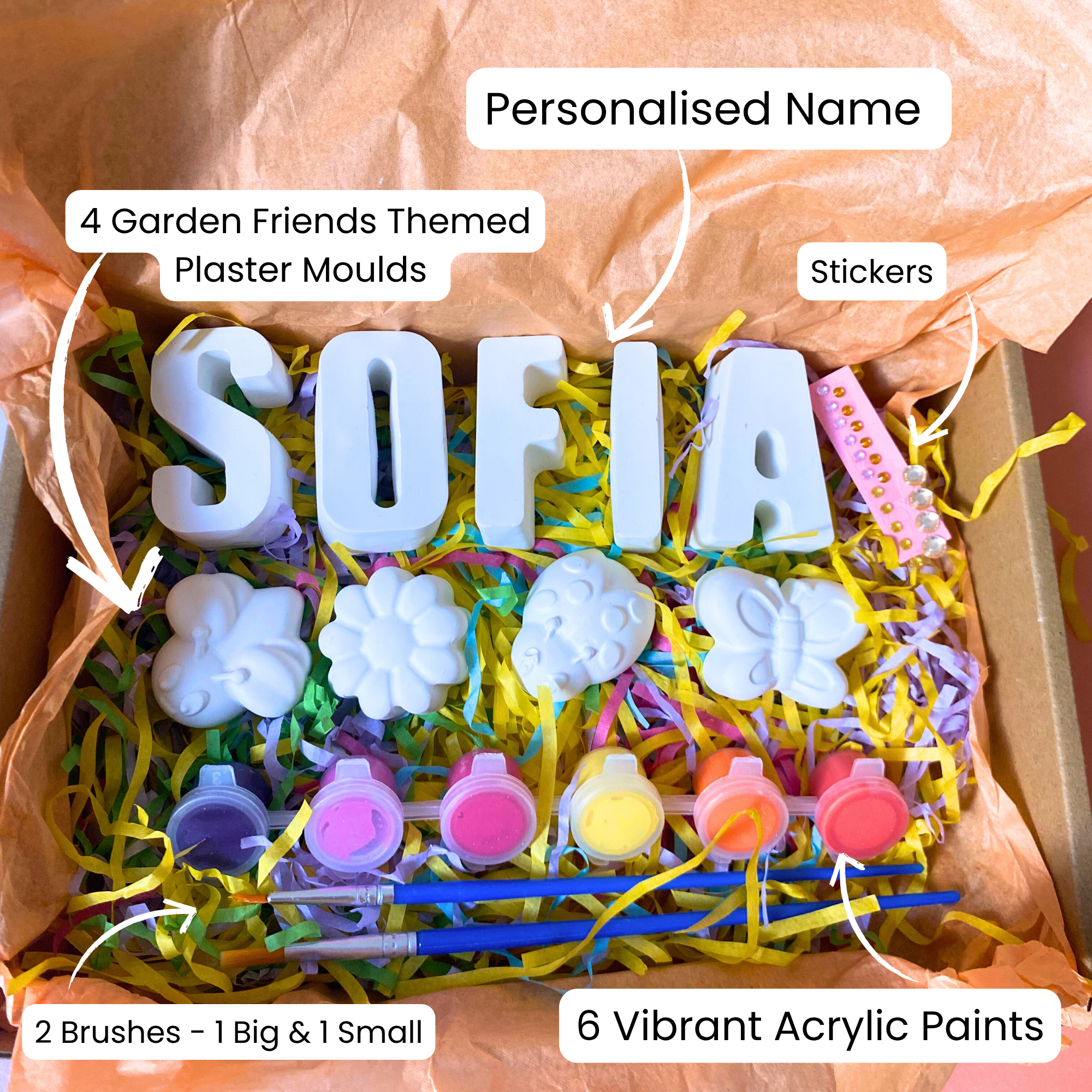 Personalised Garden Friends Paint Kit – Bee, Butterfly & Name | The Colour Gift Co.