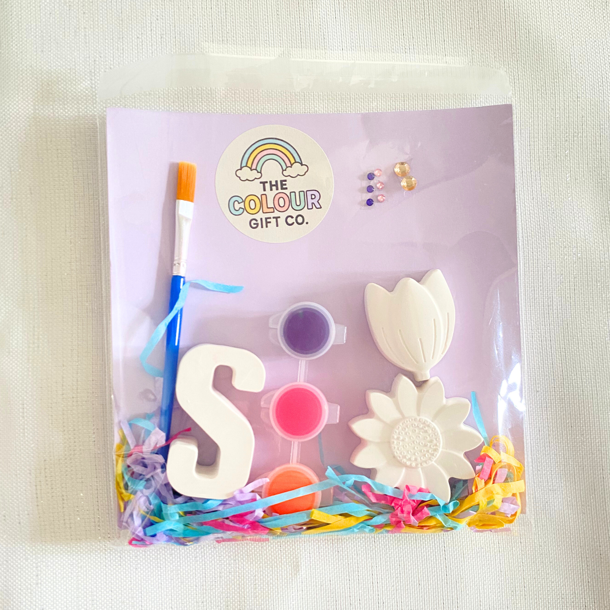 kids flower mini paint kit DIY craft set with custom initial 