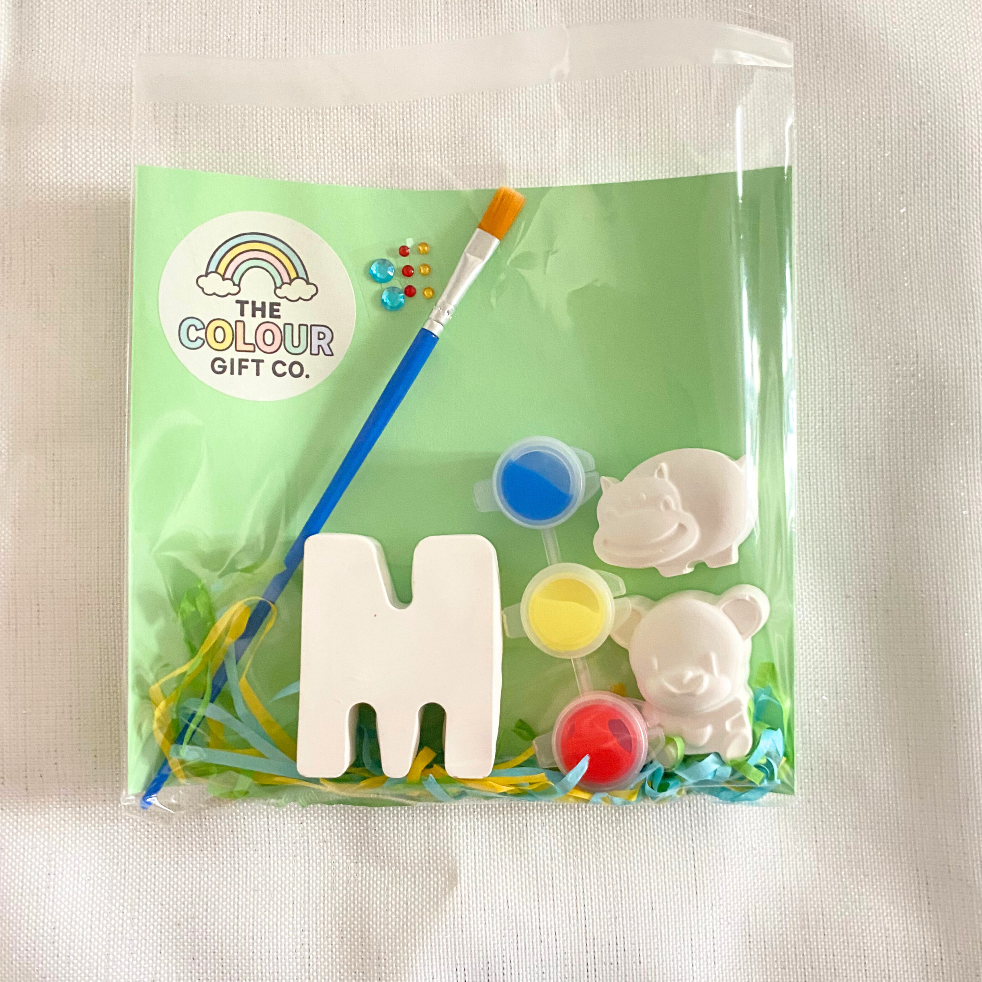 Hippo and Bear mini paint kit with two cute animal moulds and red, yellow and blue paints
