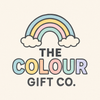 Logo of The Colour Gift Co. with a rainbow and clouds on a beige background