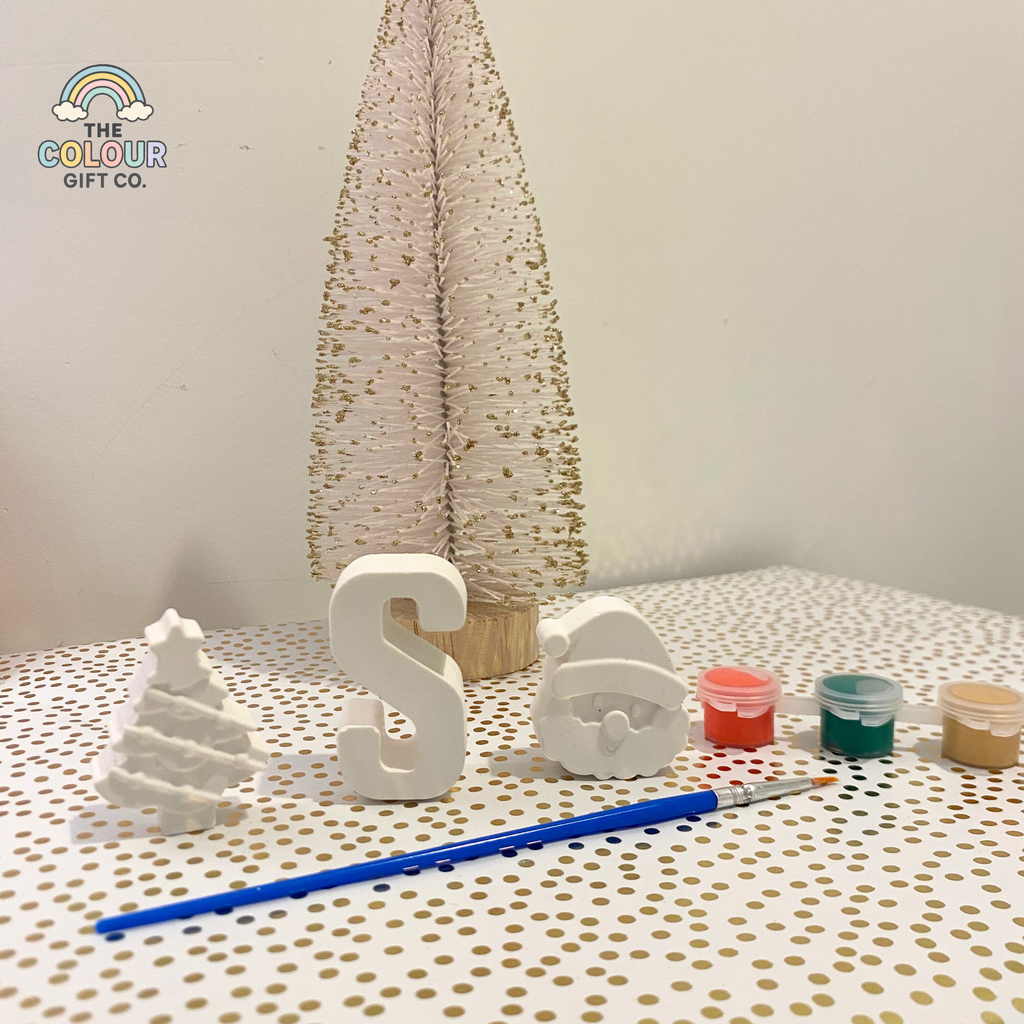 Handmade plaster moulds of Santa, Christmas tree and personalised initial letter – custom name gift for kids & adults 