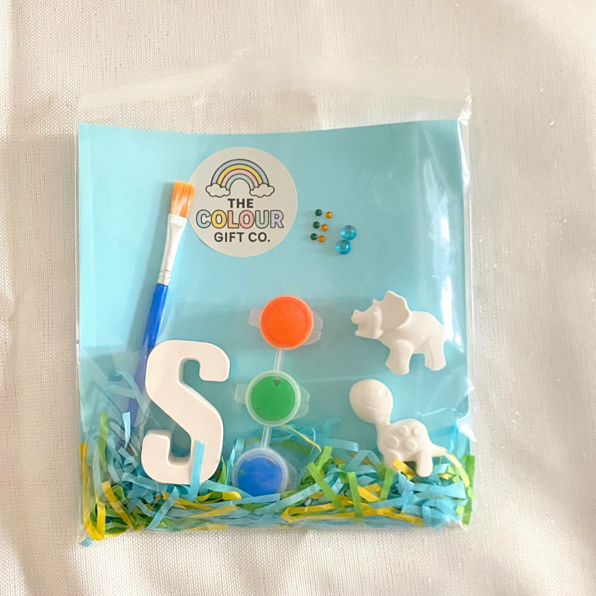 Brachiosaurus mini paint kit with dinosaur moulds, custom initial, paints and brush