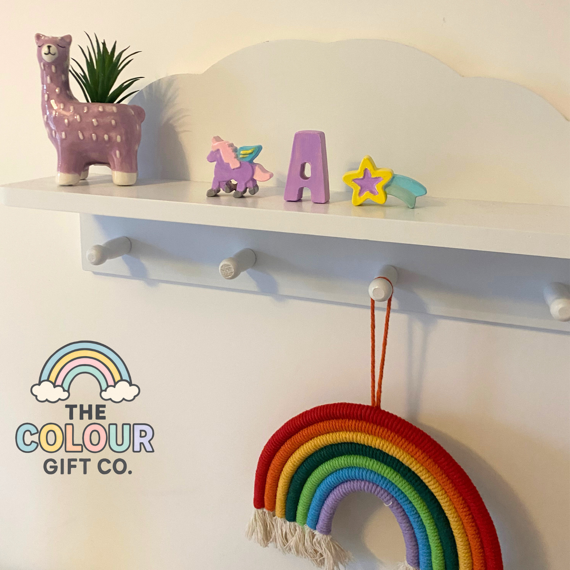 Unicorn mini kit finished and displayed in a child’s bedoom on the shelf. Perfect keepsake