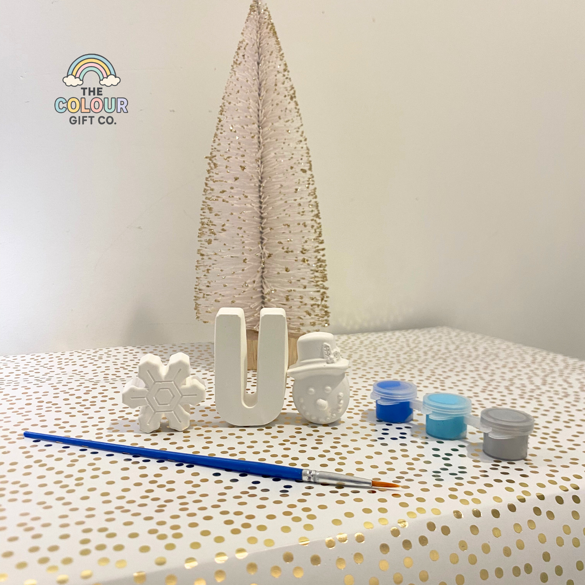 Handmade plaster snowman and snowflake moulds ready to paint – Christmas craft activity kit